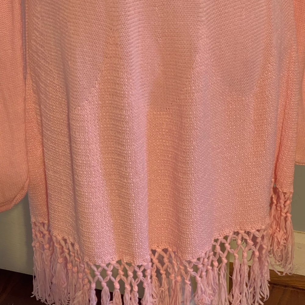 PRICE DROP Lilly Pulitzer Light Pink Fringe Hem Tunic-Length Open Cardigan,Large - Picture 4 of 5